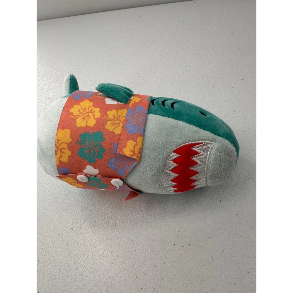 American Greetings Shark Plush Hawaiian Aloha Shirt 8 Inch Teal Blue Kids Toy